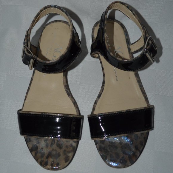 Sz 35.5 5.5 AGL Attilio Giusti Leombruni Black Patent Ankle Strap Sandals - Picture 4 of 7